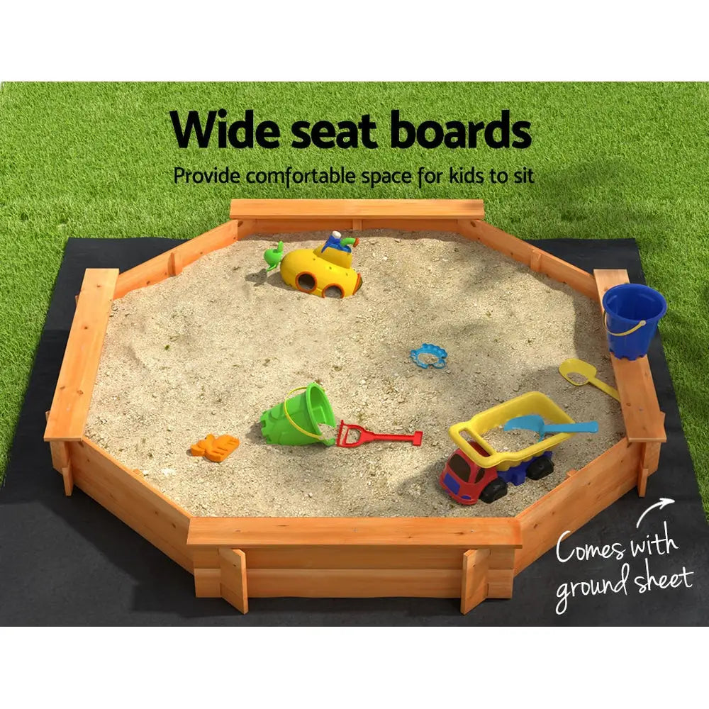 Keezi Kids Sandpit Wooden Round Sand Pit with Cover Bench Seat Beach Toys 182cm - Baby & Kids > Baby & Kid’s Toys >