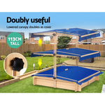 Keezi Kids Sandpit Wooden Sandbox Sand Pit with Canopy Bench Seat Toys 101cm - Baby & Kids > Baby & Kid’s Toys >