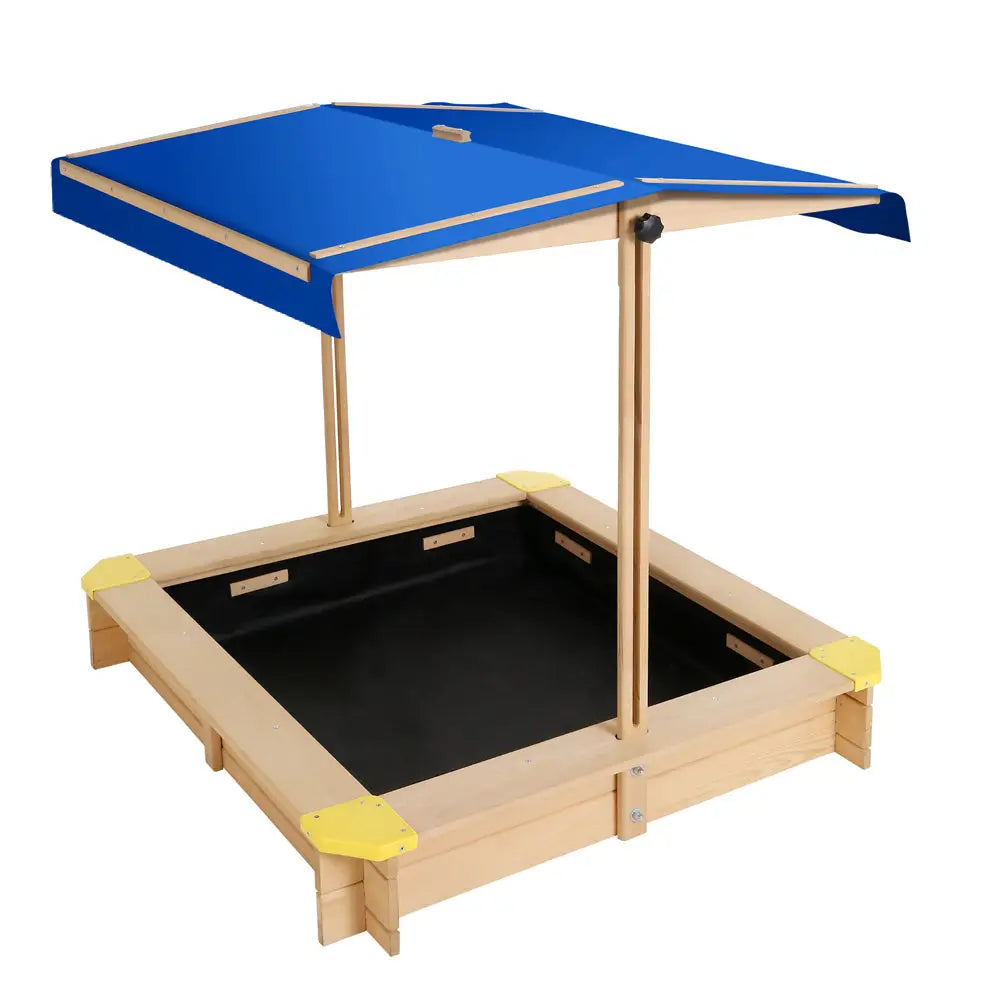Keezi Kids Sandpit Wooden Sandbox Sand Pit with Canopy Bench Seat Toys 101cm - Baby & Kids > Baby & Kid’s Toys >