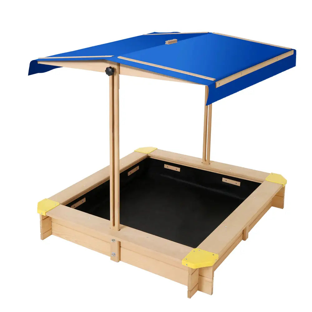 Keezi Kids Sandpit Wooden Sandbox Sand Pit with Canopy Bench Seat Toys 101cm - Baby & Kids > Baby & Kid’s Toys >