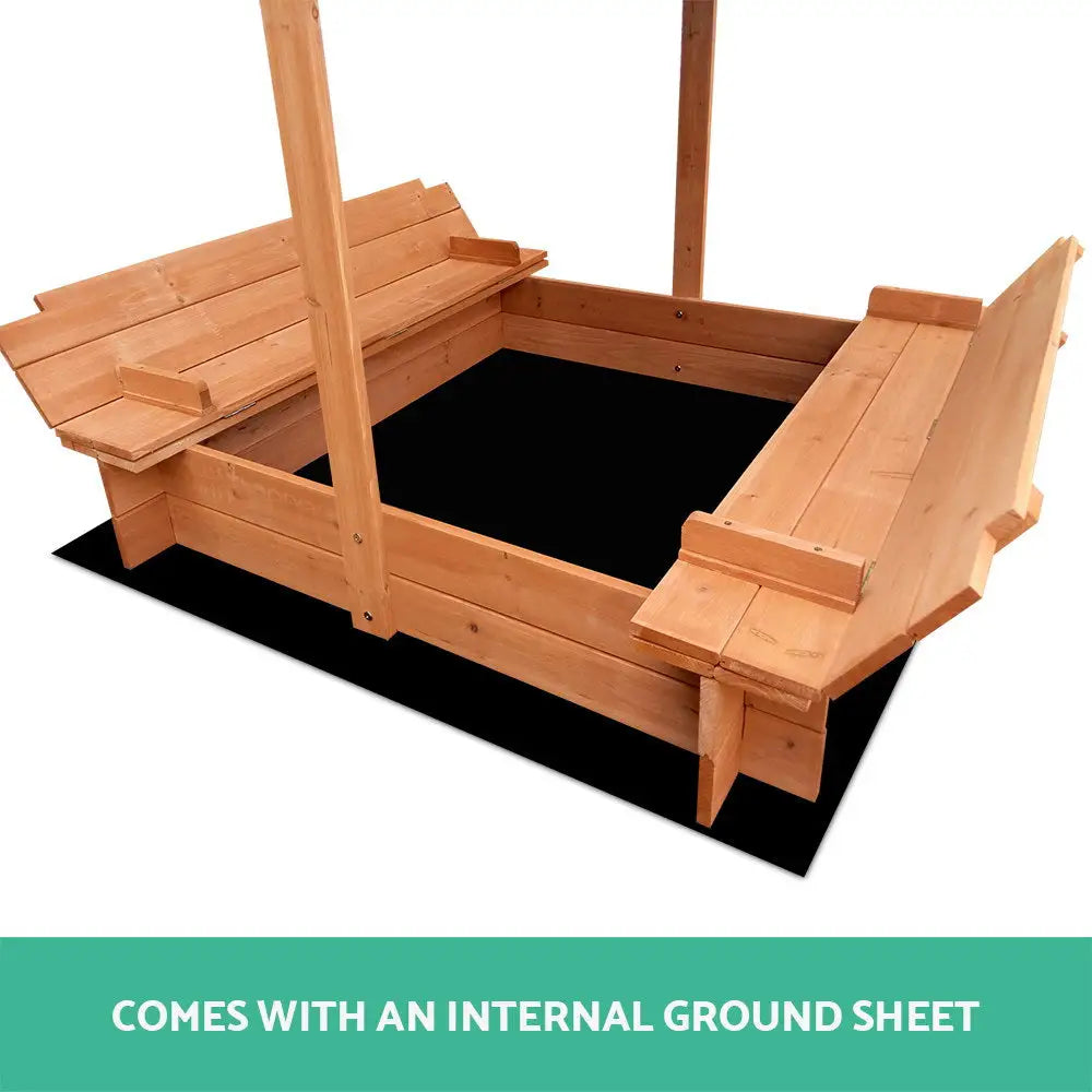 Keezi Kids Sandpit Wooden Sandbox Sand Pit with Canopy Foldable Seat Toys 120cm - Baby & Kids > Baby & Kid’s Toys >