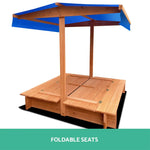 Keezi Kids Sandpit Wooden Sandbox Sand Pit with Canopy Foldable Seat Toys 120cm - Baby & Kids > Baby & Kid’s Toys >
