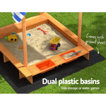 Keezi Kids Sandpit Wooden Sandbox Sand Pit with Canopy Water Basin Toys 146cm - Baby & Kids > Baby & Kid’s Toys >