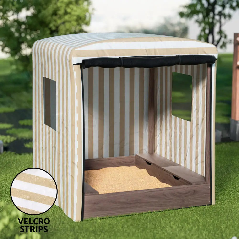 Keezi Kids Sandpit Wooden Sandbox Sand Pit with Canopy Window Water Basin 120cm - Baby & Kids > Baby & Kid’s Toys >