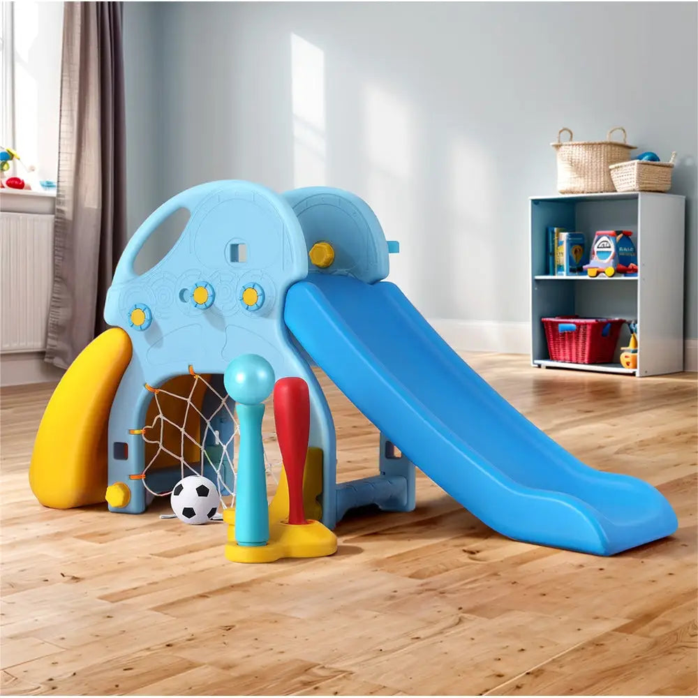 Keezi Kids Slide Set Baseball Bat Basketball Hoop Outdoor Playground 120cm Blue - Baby & Kids > Baby & Kid’s Toys >