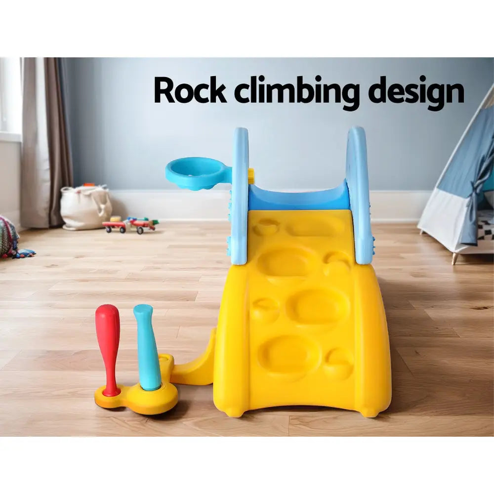 Keezi Kids Slide Set Baseball Bat Basketball Hoop Outdoor Playground 120cm Blue - Baby & Kids > Baby & Kid’s Toys >