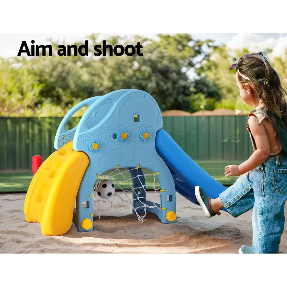 Keezi Kids Slide Set Baseball Bat Basketball Hoop Outdoor Playground 120cm Blue - Baby & Kids > Baby & Kid’s Toys >