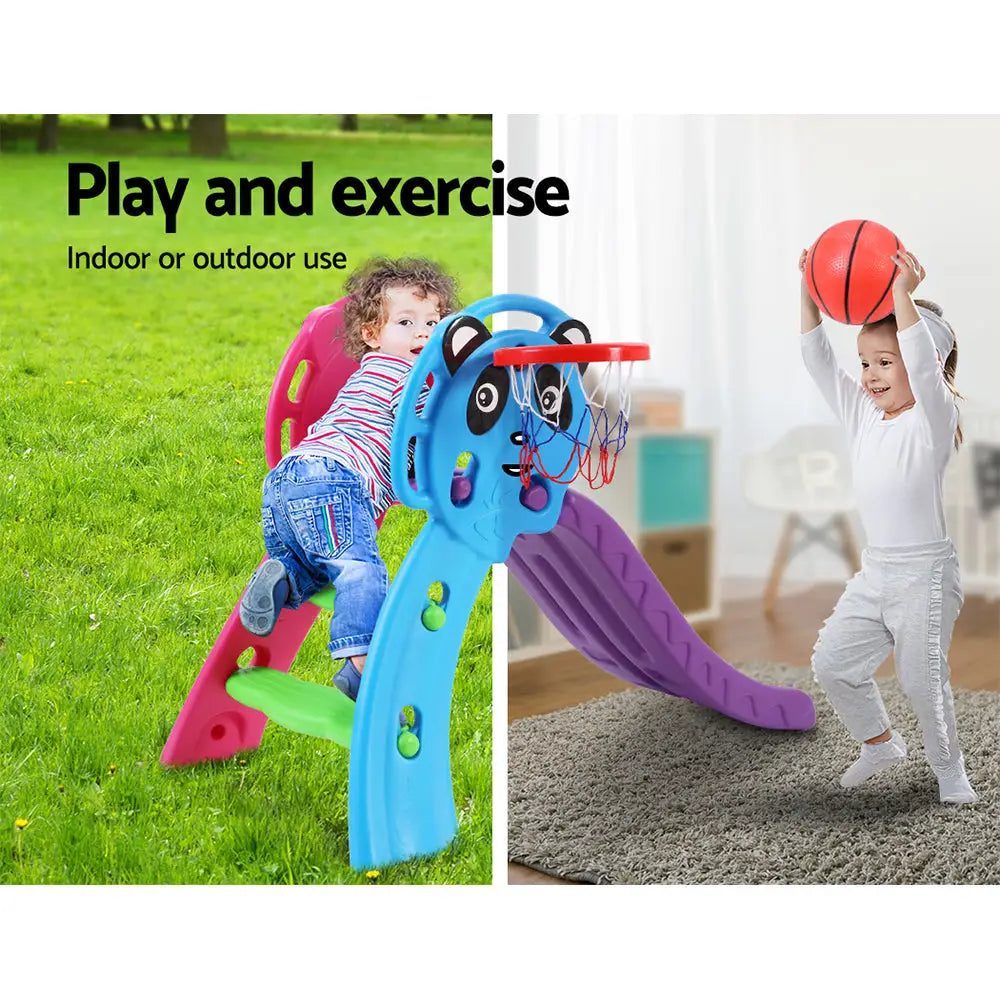 Keezi Kids Slide Set Basketball Hoop Indoor Outdoor Playground Toys 100cm Blue - Baby & Kids > Baby & Kid’s Toys >