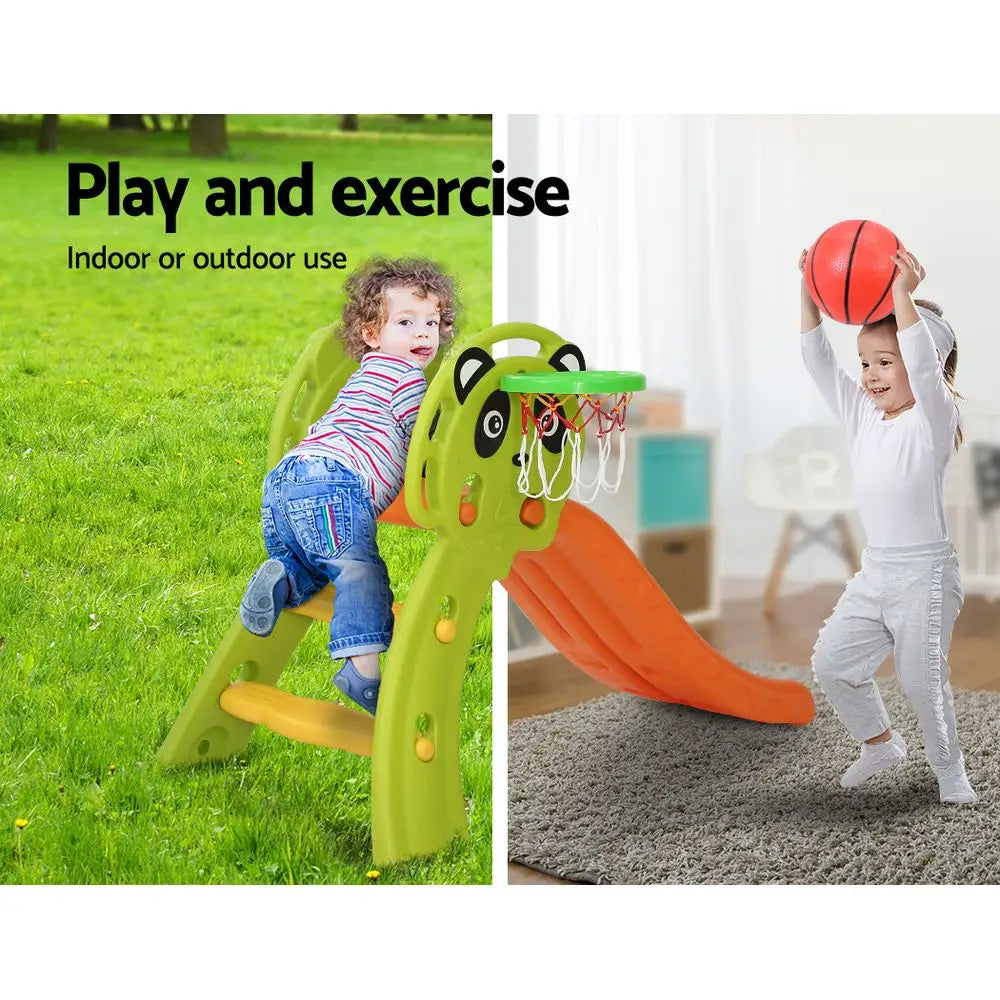 Keezi Kids Slide Set Basketball Hoop Indoor Outdoor Playground Toys 100cm Orange - Baby & Kids > Baby & Kid’s Toys >