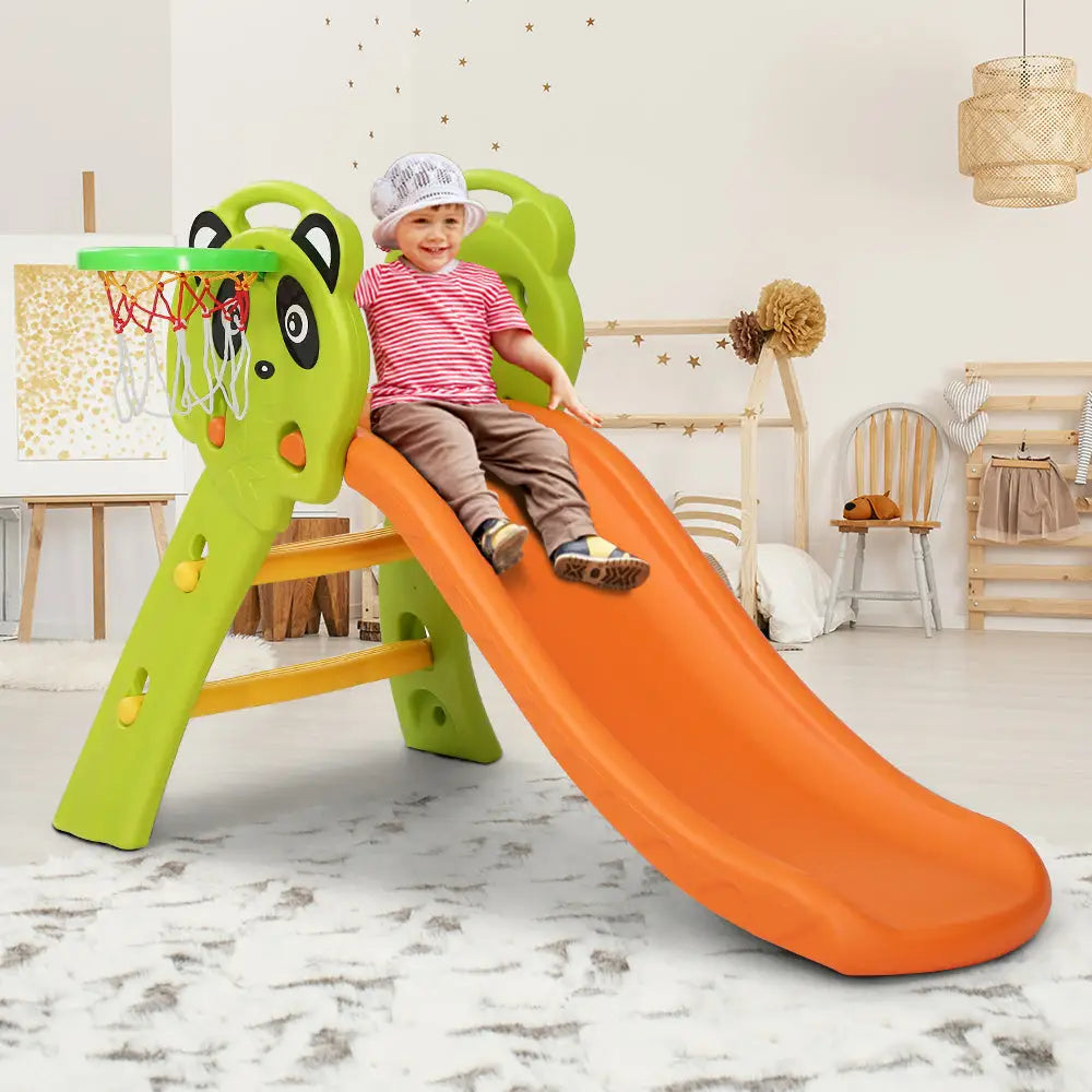 Keezi Kids Slide Set Basketball Hoop Indoor Outdoor Playground Toys 100cm Orange - Baby & Kids > Baby & Kid’s Toys >