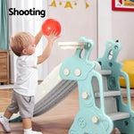 Keezi Kids Slide Set Basketball Hoop Ring Outdoor Playground Toy Deer 140cm Blue - Baby & Kids > Baby & Kid’s Toys >