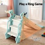 Keezi Kids Slide Set Basketball Hoop Ring Outdoor Playground Toy Deer 140cm Blue - Baby & Kids > Baby & Kid’s Toys >