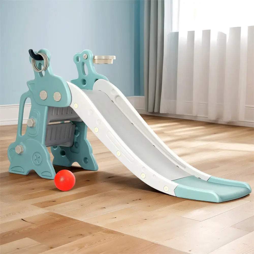 Keezi Kids Slide Set Basketball Hoop Ring Outdoor Playground Toy Deer 140cm Blue - Baby & Kids > Baby & Kid’s Toys >