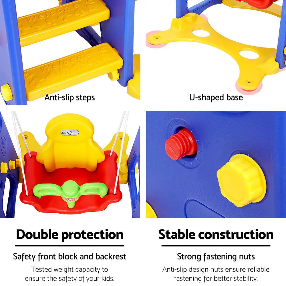 Keezi Kids Slide Swing Set Basketball Hoop Outdoor Playground Toys 120cm Blue - Baby & Kids > Baby & Kid’s Toys >