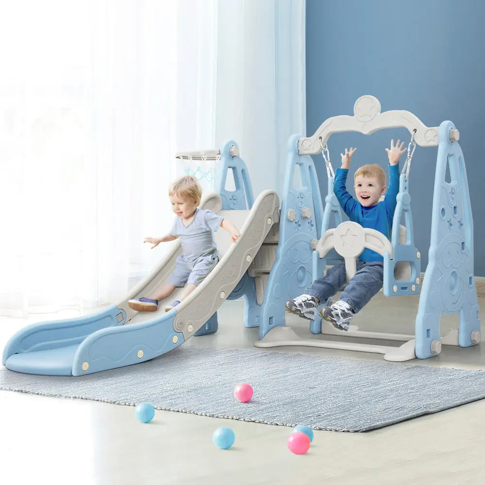 Keezi Kids Slide Swing Set Basketball Hoop Outdoor Playground Toys 170cm Blue - Baby & Kids > Baby & Kid’s Toys >