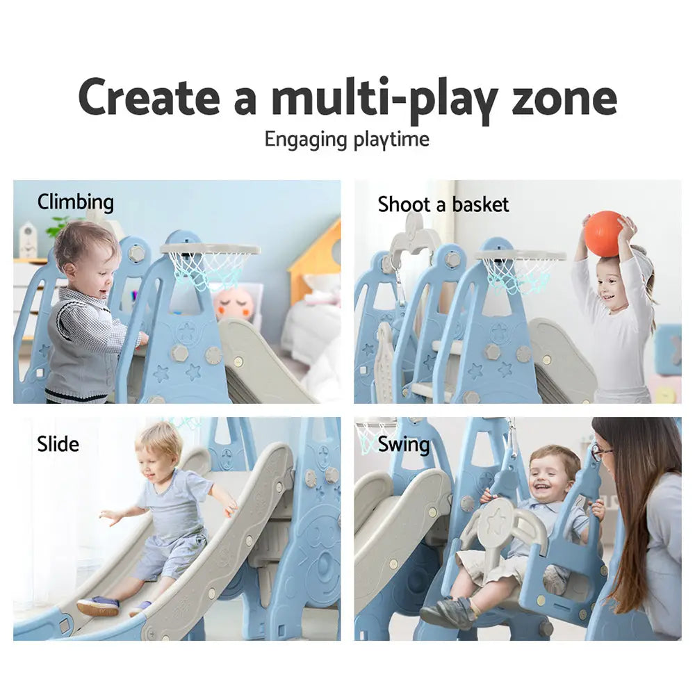 Keezi Kids Slide Swing Set Basketball Hoop Outdoor Playground Toys 170cm Blue - Baby & Kids > Baby & Kid’s Toys >