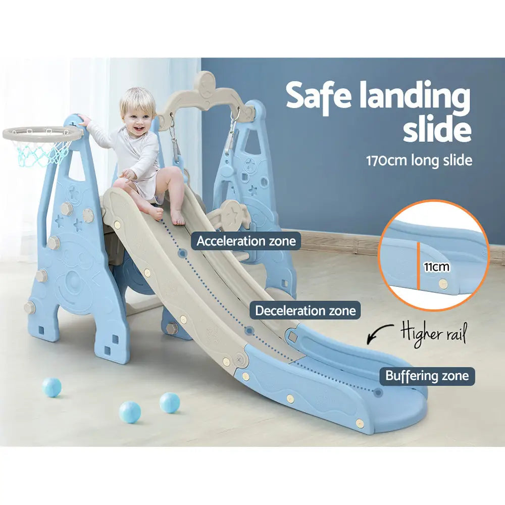 Keezi Kids Slide Swing Set Basketball Hoop Outdoor Playground Toys 170cm Blue - Baby & Kids > Baby & Kid’s Toys >