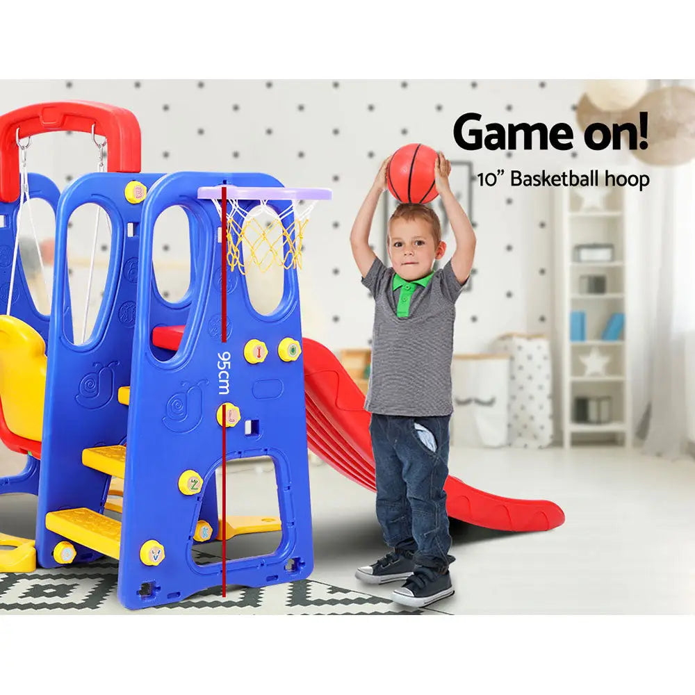 Keezi Kids Slide Swing Set Basketball Hoop Outdoor Playground Toys 120cm Blue - Baby & Kids > Baby & Kid’s Toys >