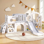Keezi Kids Slide Swing Set Basketball Hoop Ring Football Outdoor Toys 132cm grey - Baby & Kids > Baby & Kid’s Toys >
