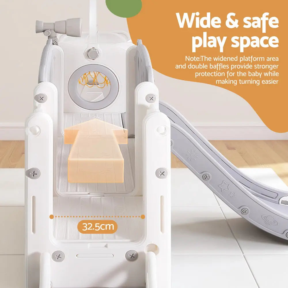 Keezi Kids Slide Swing Set Basketball Hoop Ring Football Outdoor Toys 132cm grey - Baby & Kids > Baby & Kid’s Toys >