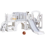 Keezi Kids Slide Swing Set Basketball Hoop Ring Football Outdoor Toys 132cm grey - Baby & Kids > Baby & Kid’s Toys >