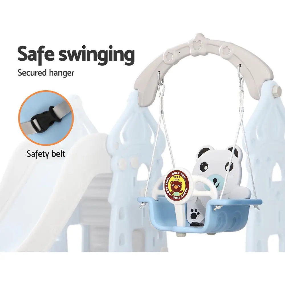 Keezi Kids Slide Swing Set Basketball Hoop Rings Outdoor Playground 170cm Blue - Baby & Kids > Baby & Kid’s Toys >