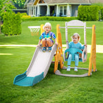 Keezi Kids Slide Swing Set Basketball Outdoor Toys Adjustable Height 140cm Green - Baby & Kids > Baby & Kid’s Toys >