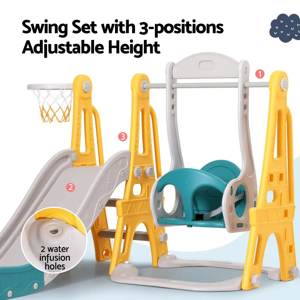 Keezi Kids Slide Swing Set Basketball Outdoor Toys Adjustable Height 140cm Green - Baby & Kids > Baby & Kid’s Toys >