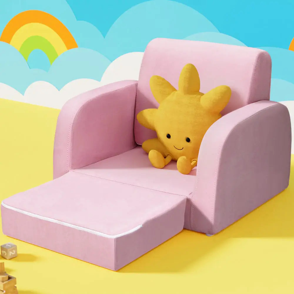 Keezi Kids Sofa 2 Seater Children Flip Open Couch Lounger Armchair Soft Pink - Baby & Kids > Kid’s Furniture