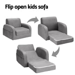 Keezi Kids Sofa 2 Seater Children Flip Open Couch Lounger Armchair Soft Grey - Baby & Kids > Kid’s Furniture