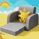 Keezi Kids Sofa 2 Seater Children Flip Open Couch Lounger Armchair Soft Grey - Baby & Kids > Kid’s Furniture