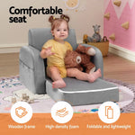 Keezi Kids Sofa 2 Seater Children Flip Open Couch Lounger Armchair Soft Grey - Baby & Kids > Kid’s Furniture