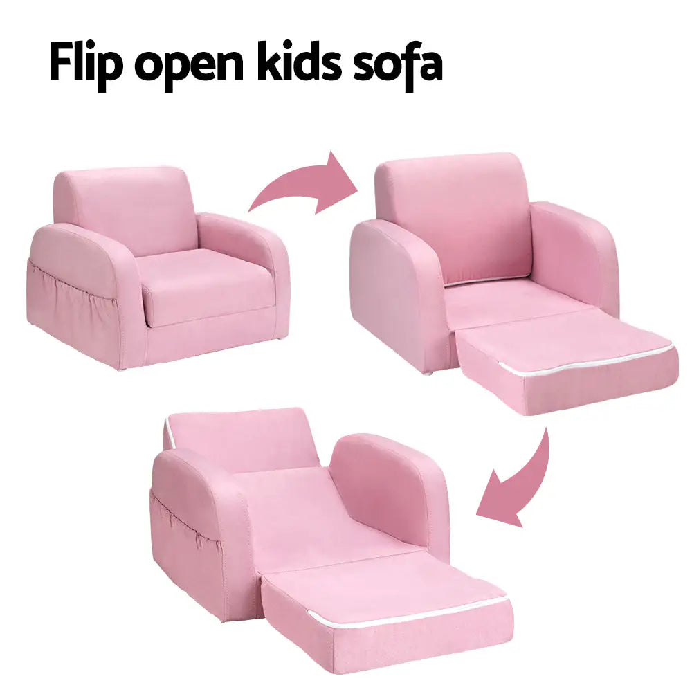 Keezi Kids Sofa 2 Seater Children Flip Open Couch Lounger Armchair Soft Pink - Baby & Kids > Kid’s Furniture