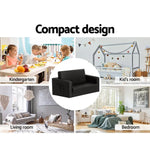 Keezi Kids Sofa 2 Seater Children Flip Open Couch PU Leather Armchair Black - Baby & Kids > Kid’s Furniture