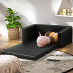 Keezi Kids Sofa 2 Seater Children Flip Open Couch PU Leather Armchair Black - Baby & Kids > Kid’s Furniture