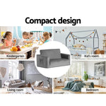 Keezi Kids Sofa 2 Seater Children Flip Open Couch Velvet Armchair Grey - Baby & Kids > Kid’s Furniture