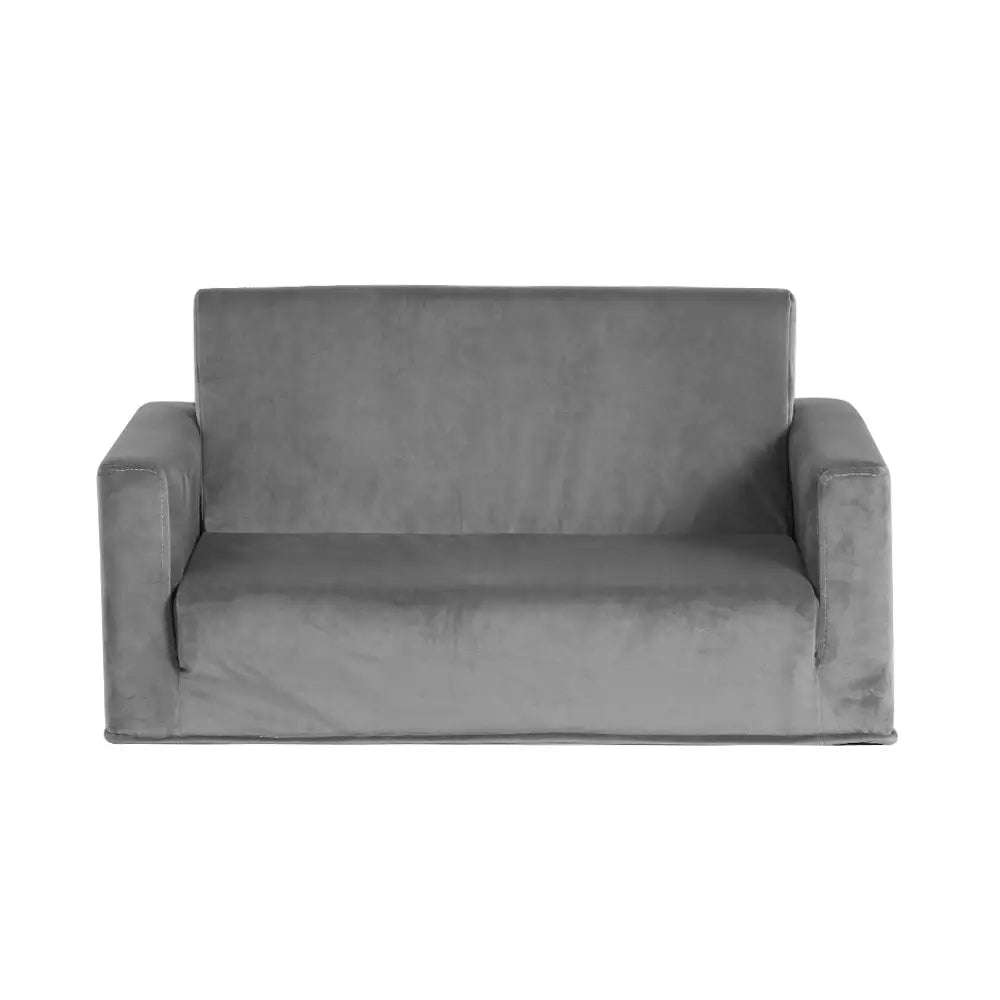 Keezi Kids Sofa 2 Seater Children Flip Open Couch Velvet Armchair Grey - Baby & Kids > Kid’s Furniture