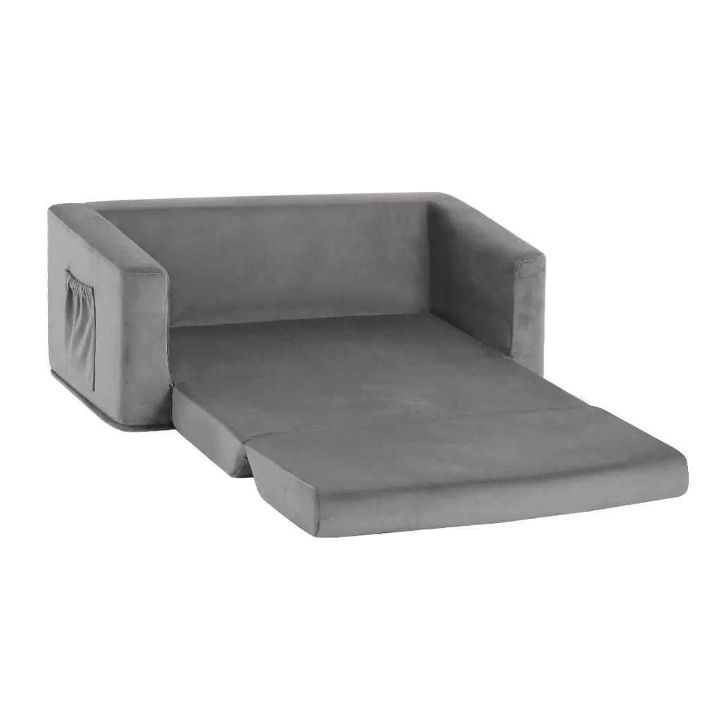 Keezi Kids Sofa 2 Seater Children Flip Open Couch Velvet Armchair Grey - Baby & Kids > Kid’s Furniture