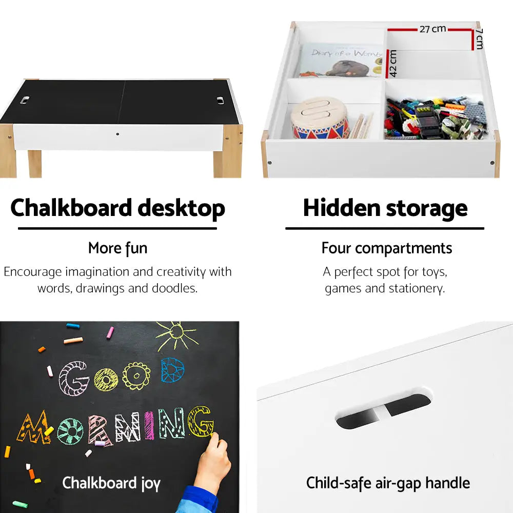Keezi Kids Table Chair Set Children Storage Study Desk Toy Play Game Chalkboard - Baby & Kids > Kid’s Furniture