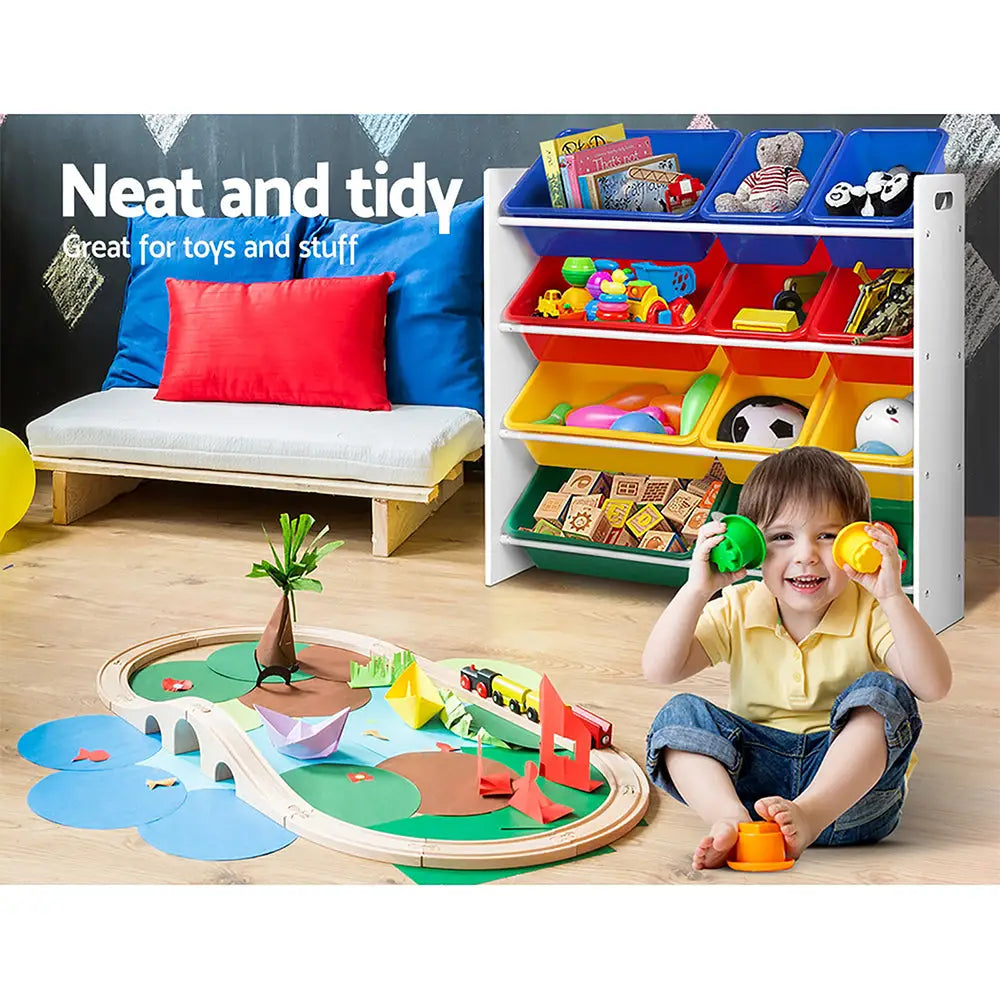 Keezi Kids Toy Box 12 Bins Bookshelf Organiser Children Storage Rack - Baby & Kids > Kid’s Furniture