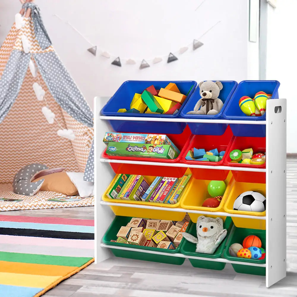 Keezi Kids Toy Box 12 Bins Bookshelf Organiser Children Storage Rack - Baby & Kids > Kid’s Furniture