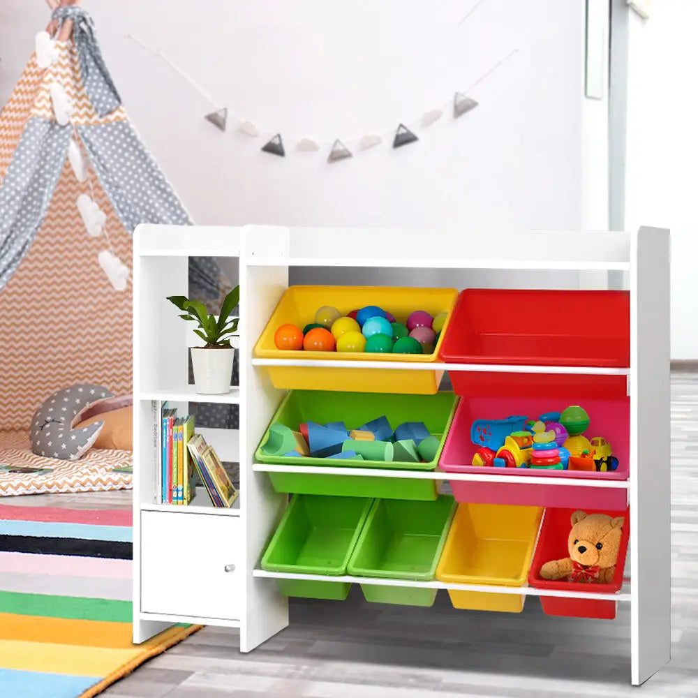 Keezi Kids Toy Box 8 Bins Bookshelf Storage Rack Organiser Toy Display - Baby & Kids > Kid’s Furniture