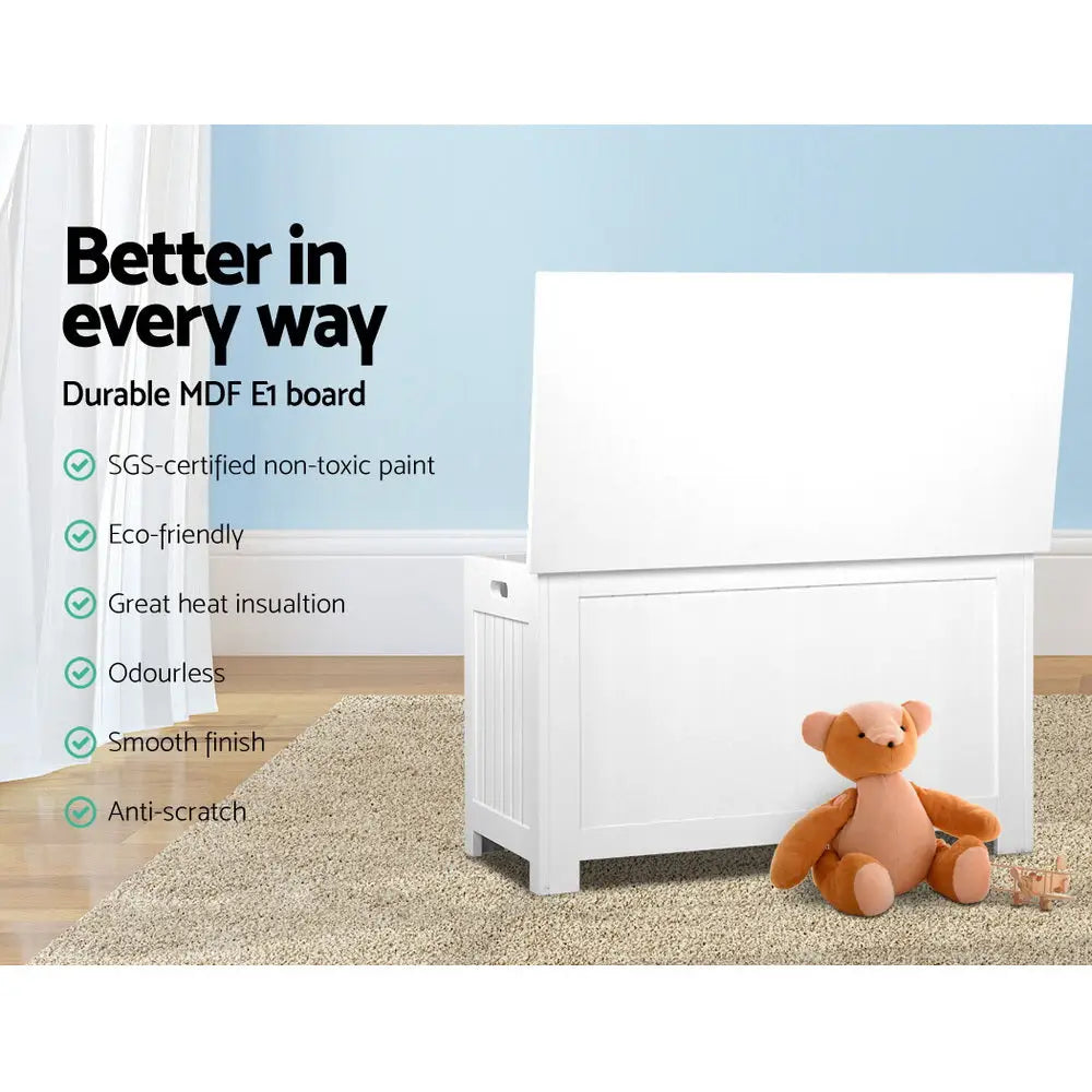 Keezi Kids Toy Box Chest Storage Blanket Children Clothes Room Organiser White - Baby & Kids > Kid’s Furniture