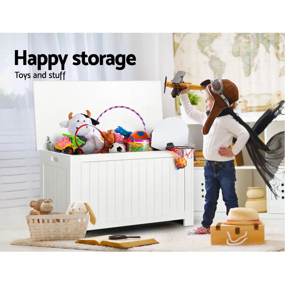 Keezi Kids Toy Box Chest Storage Blanket Children Clothes Room Organiser White - Baby & Kids > Kid’s Furniture