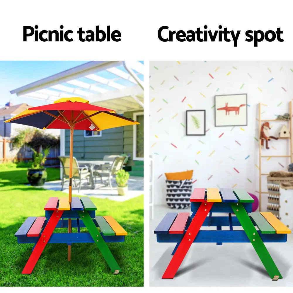 Keezi Kids Wooden Picnic Table Set with Umbrella - Baby & Kids > Kid’s Furniture