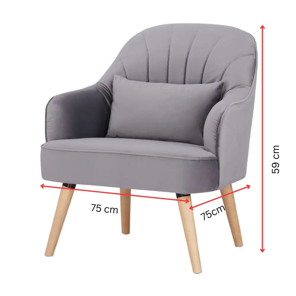 Keira Accent Sofa Arm Chair Fabric Uplholstered Lounge Couch - Mid Grey - Furniture > Sofas