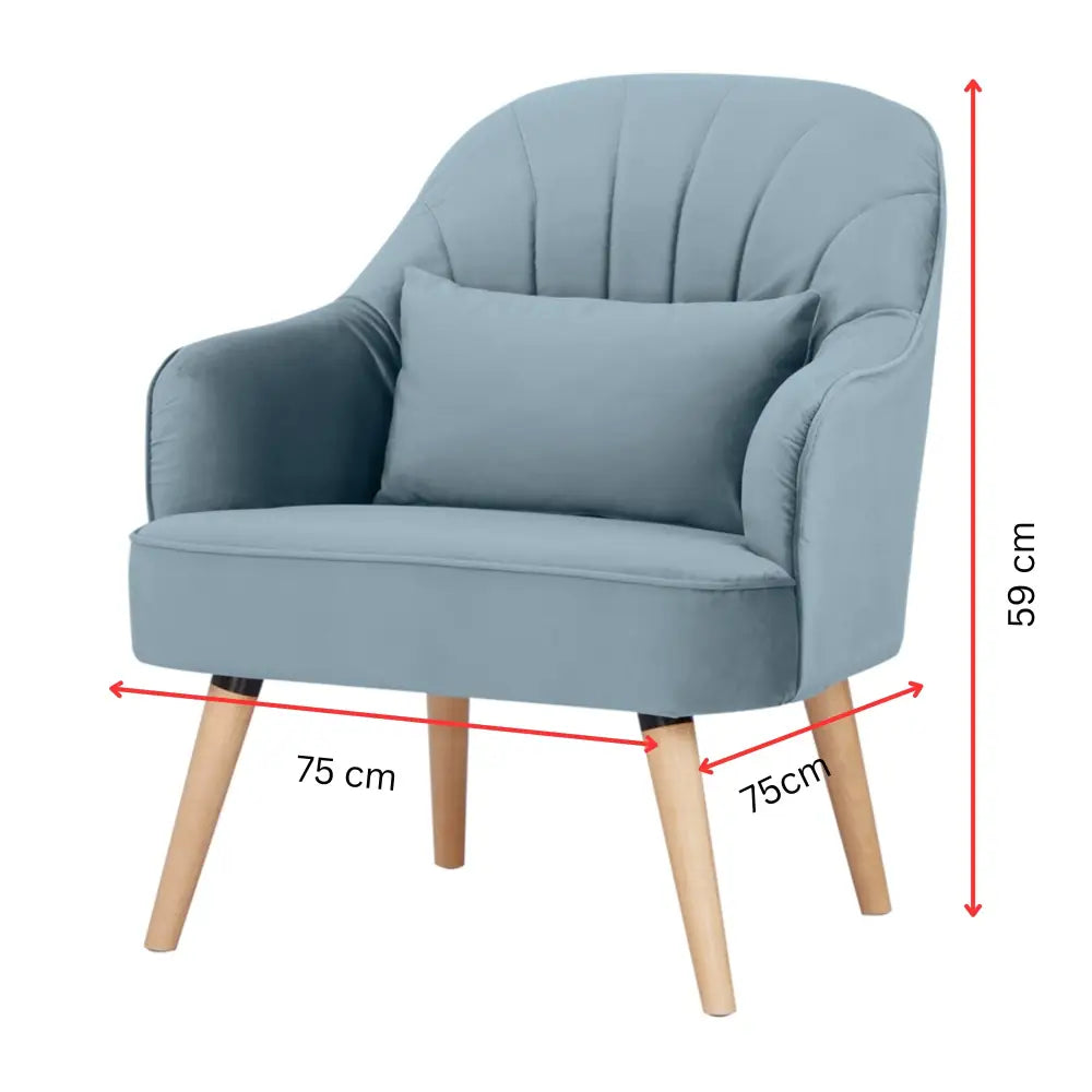 Keira Set of 2 Accent Sofa Arm Chair Fabric Uplholstered Lounge - Light Blue - Furniture > Sofas