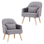 Keira Set of 2 Accent Sofa Arm Chair Fabric Uplholstered Lounge - Mid Grey - Furniture > Sofas
