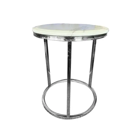 Kelly Side Table - White on Silver - 45cm - Furniture > Living Room