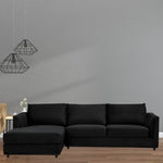 Kennedi 2 Seater Velvet Fabric Corner Sofa Lounge LHF Chaise - Black - Furniture > Sofas